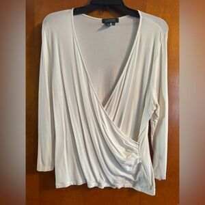 Ralph Lauren White Drape Front Blouse
